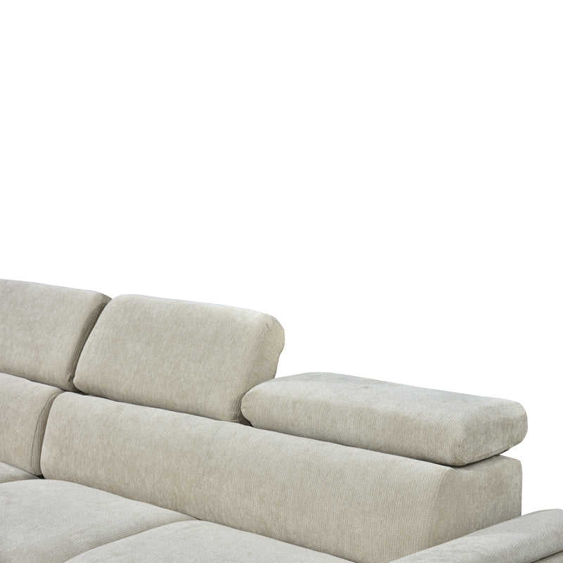 Ъглов разтегателен диван DREAMORA в десен ъгъл с място за съхранение, бежов плат, 270x167x82см