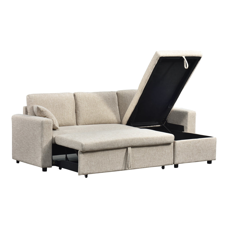 Разтегателен диван KAMORE с място за съхранение, плат, бежов, 223x146x85см