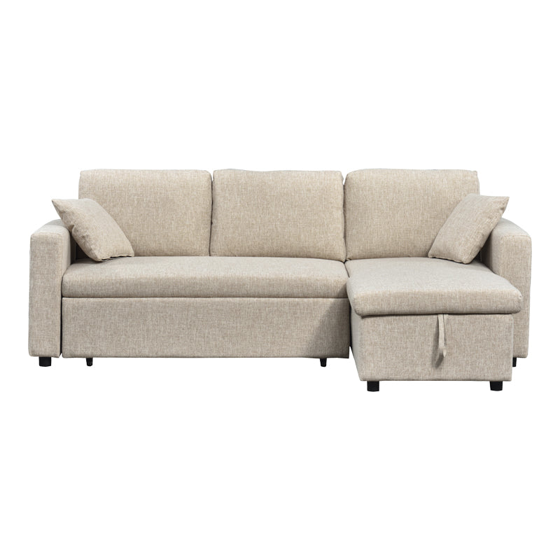 Разтегателен диван KAMORE с място за съхранение, плат, бежов, 223x146x85см