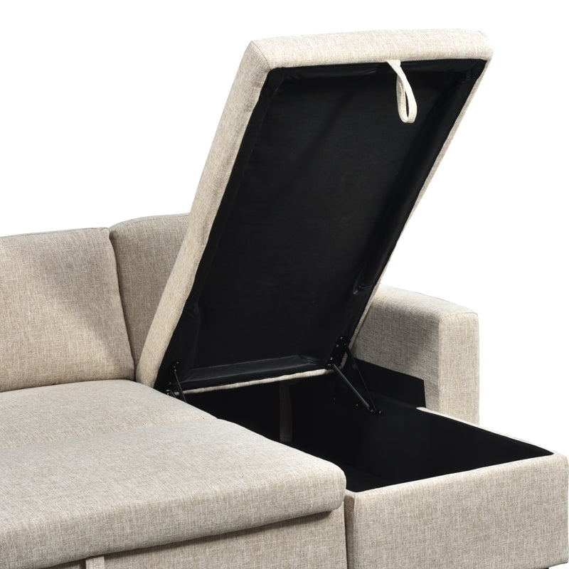 Разтегателен диван KAMORE с място за съхранение, плат, бежов, 223x146x85см