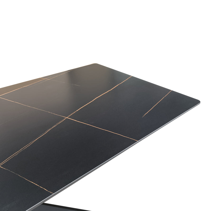 Маса mattias от черен мрамор, синтерован камък, с черни метални крака 180x90x75см