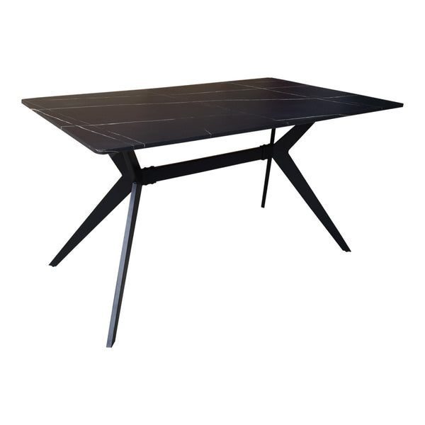 Маса EZALI  от mdf, черна мраморна имитация, с черни метални крака, 140x80x75см