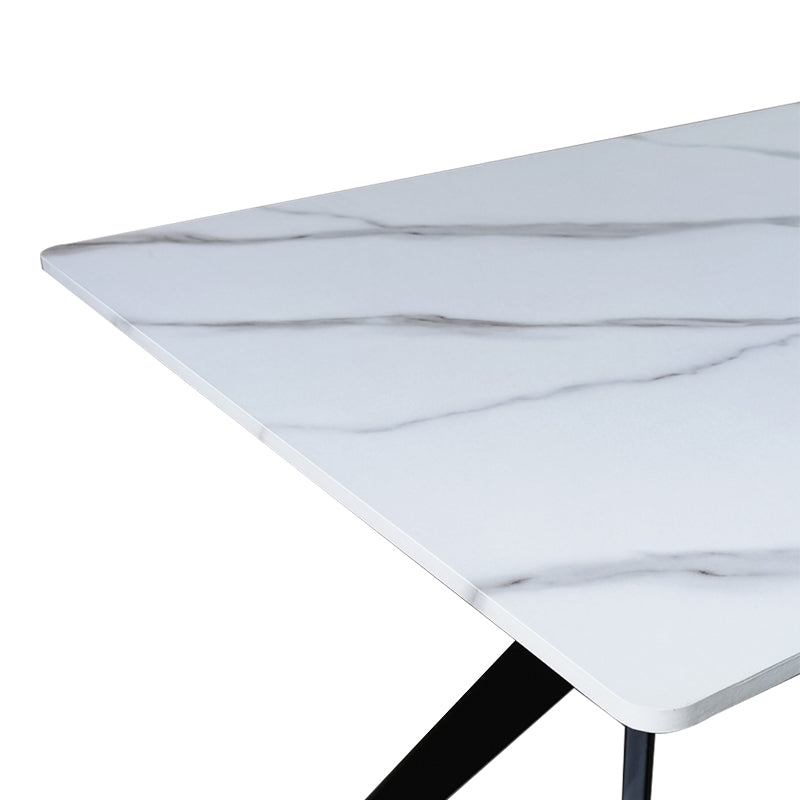 Маса ezali от мдф, бял мраморен вид, с черни метални крака, 140x80x75см