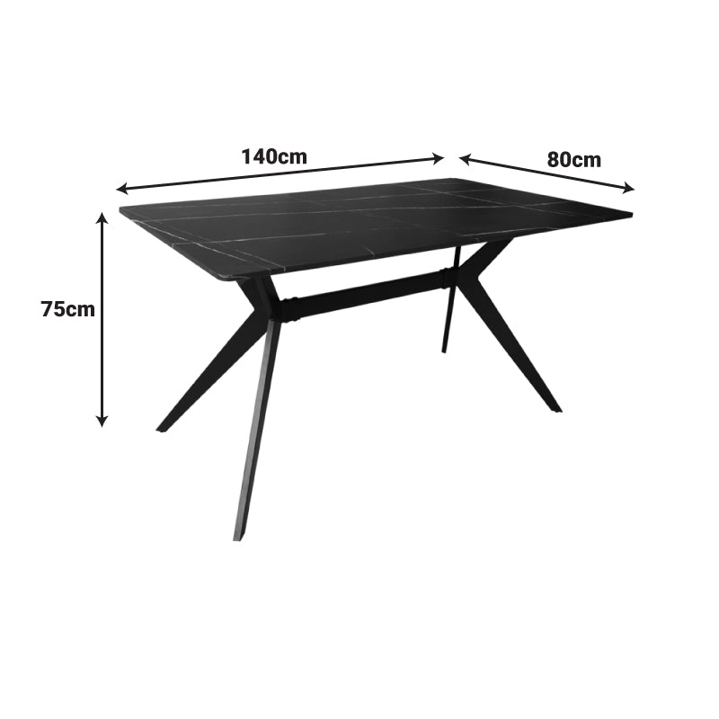 Маса ezali от мдф, бял мраморен вид, с черни метални крака, 140x80x75см