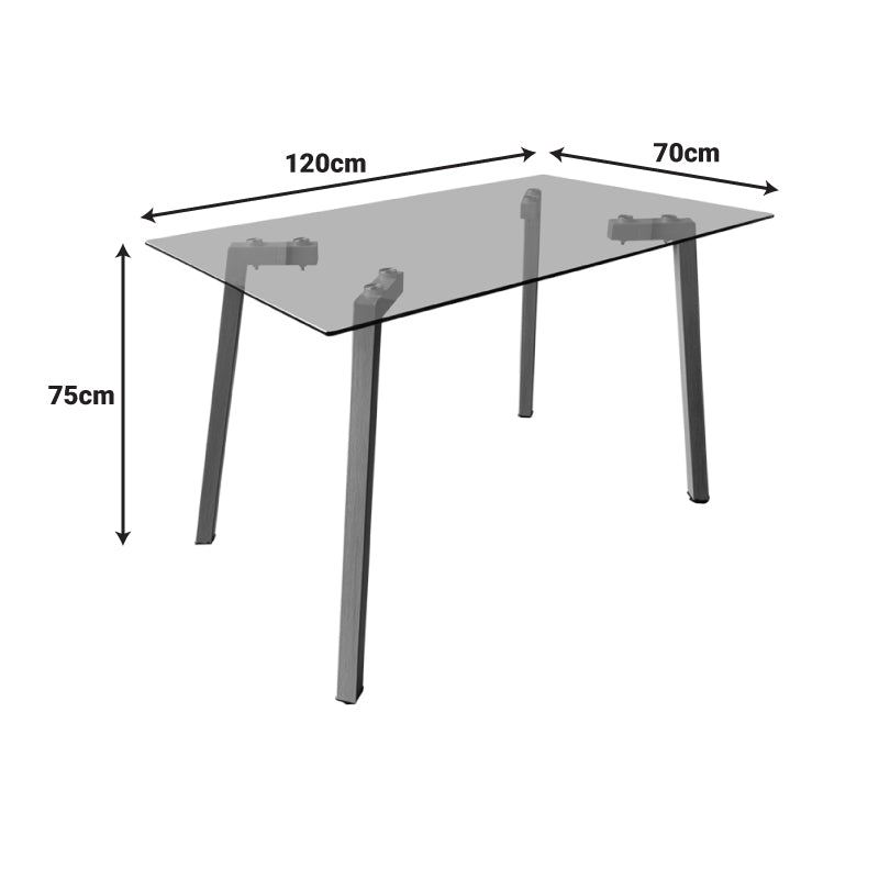 Маса Titta със стъклен плот и бели метални крака 120x70x75см