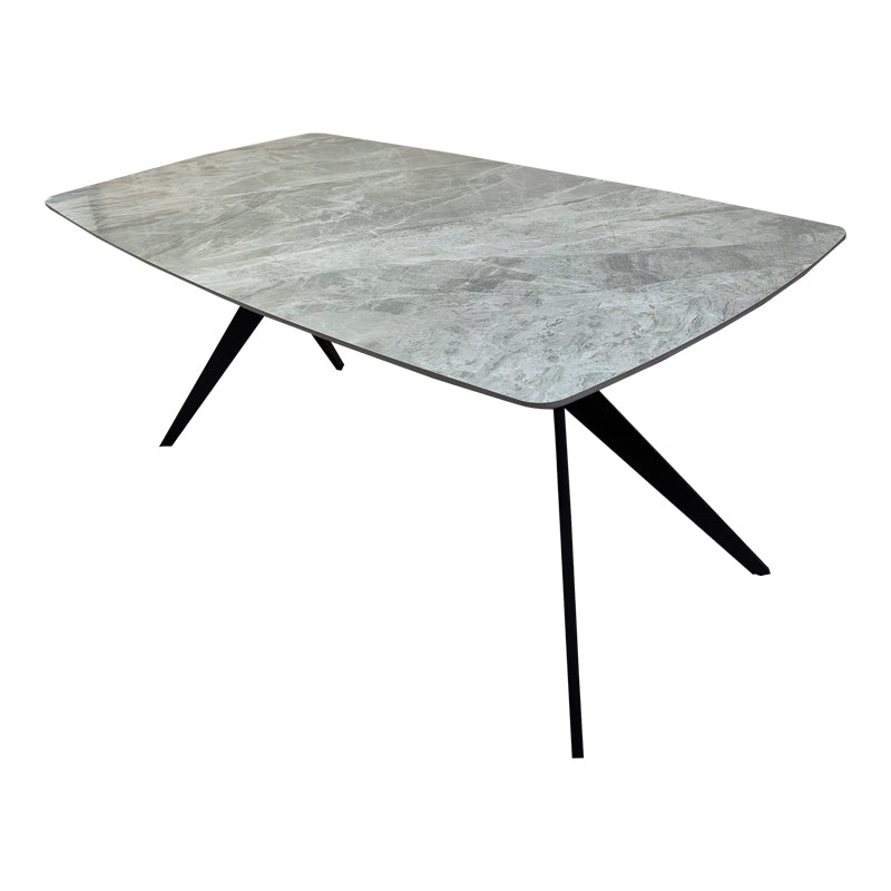 Маса ezali синтерован камък, сив мраморен вид с черен метален крак 180x90x75см