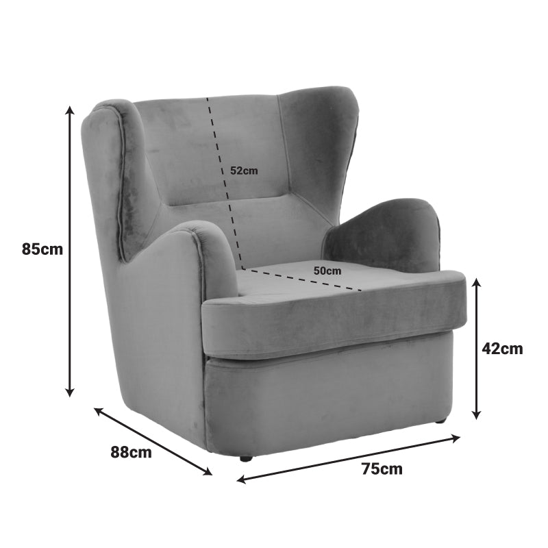 Кадифено кресло REGALO в антрацитен цвят 75x88x85см
