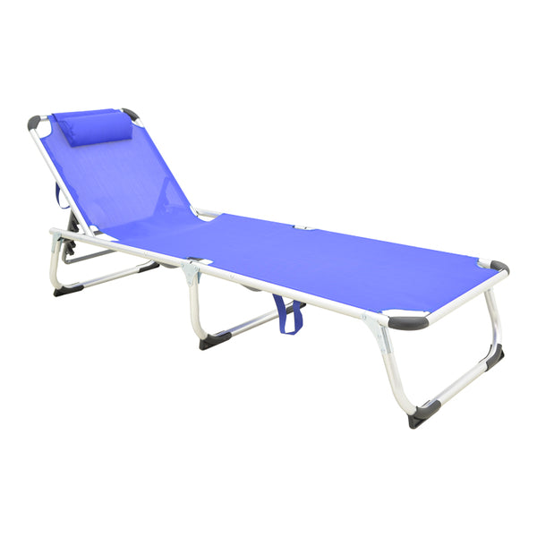 Плажен шезлонг FEVEPE здрав, алуминиев-текстил в син цвят, 58.5x185x29.5 см