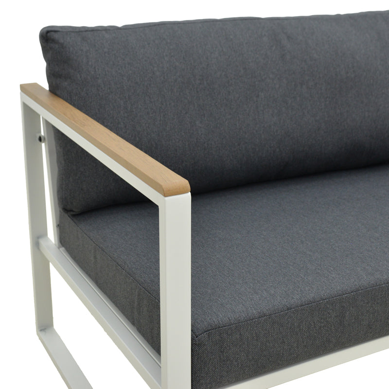 Двуместен диван Aurelio металик в бяло - възглавници в антрацитен нюанс 130x74x63см