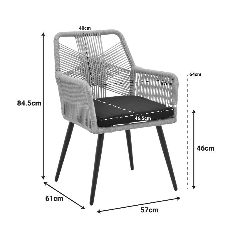 Фотьойл  Andros алуминий в черно-pe въже в естествен нюанс 56x60x86см