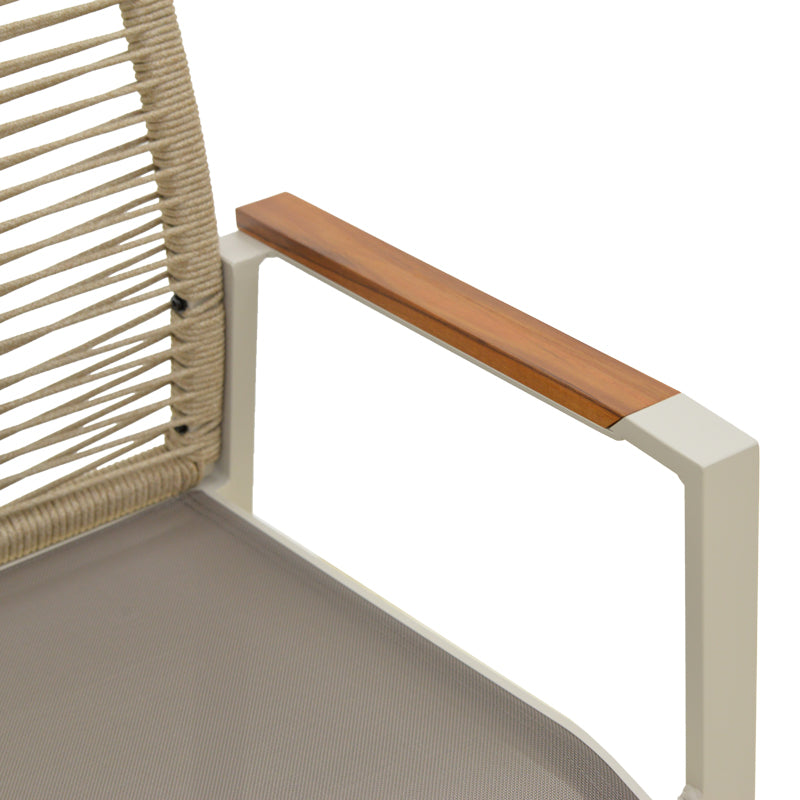 Стифиращ се стол Aegean - тиково дърво - алуминий и текстил в кремаво-пепелясто въже в естествен нюанс 57x64x87см