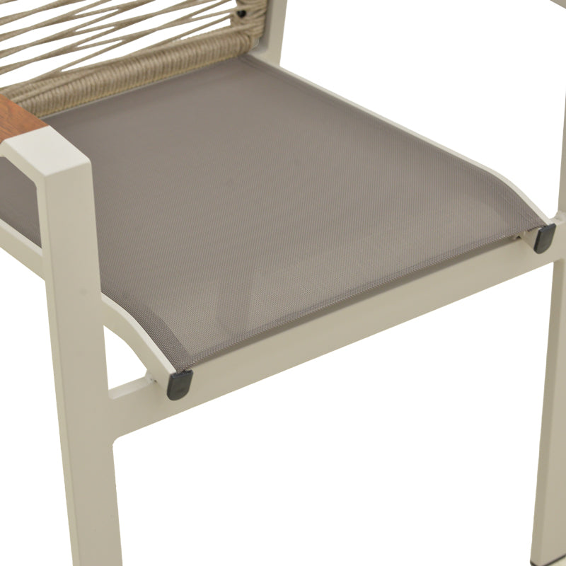 Стифиращ се стол Aegean - тиково дърво - алуминий и текстил в кремаво-пепелясто въже в естествен нюанс 57x64x87см