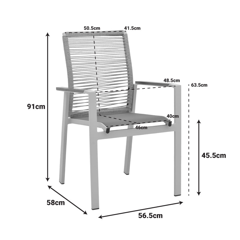 Стифиращ се стол Аegean  тиково дърво, въже, естествено - алуминий и текстил в антрацитен цвят, 57x64x87 см