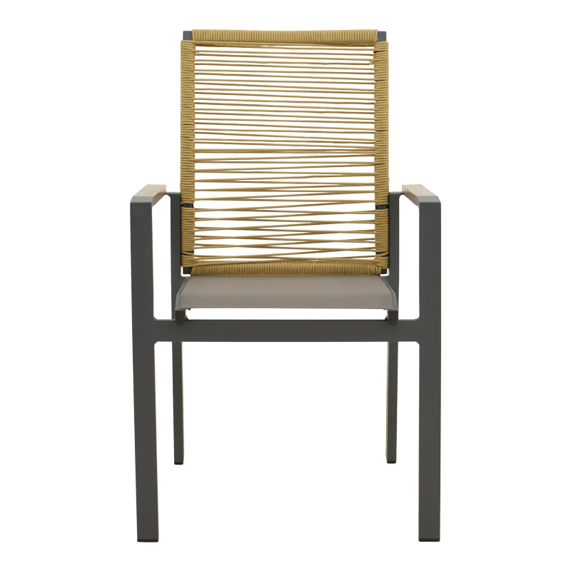 Стифиращ се стол Аegean  тиково дърво, въже, естествено - алуминий и текстил в антрацитен цвят, 57x64x87 см