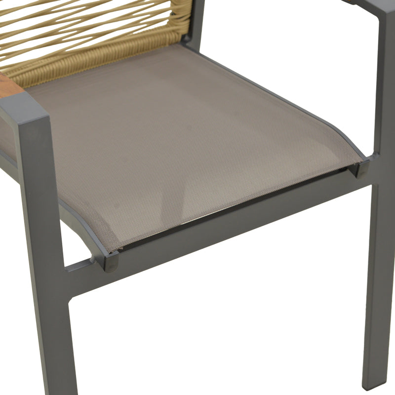 Стифиращ се стол Аegean  тиково дърво, въже, естествено - алуминий и текстил в антрацитен цвят, 57x64x87 см