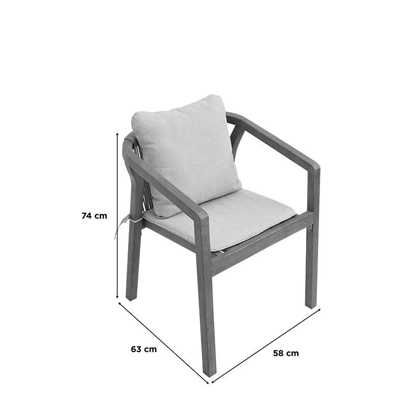 Фотьойл Malibu  акациево дърво-плат в естествено бежов цвят 58x63x74см