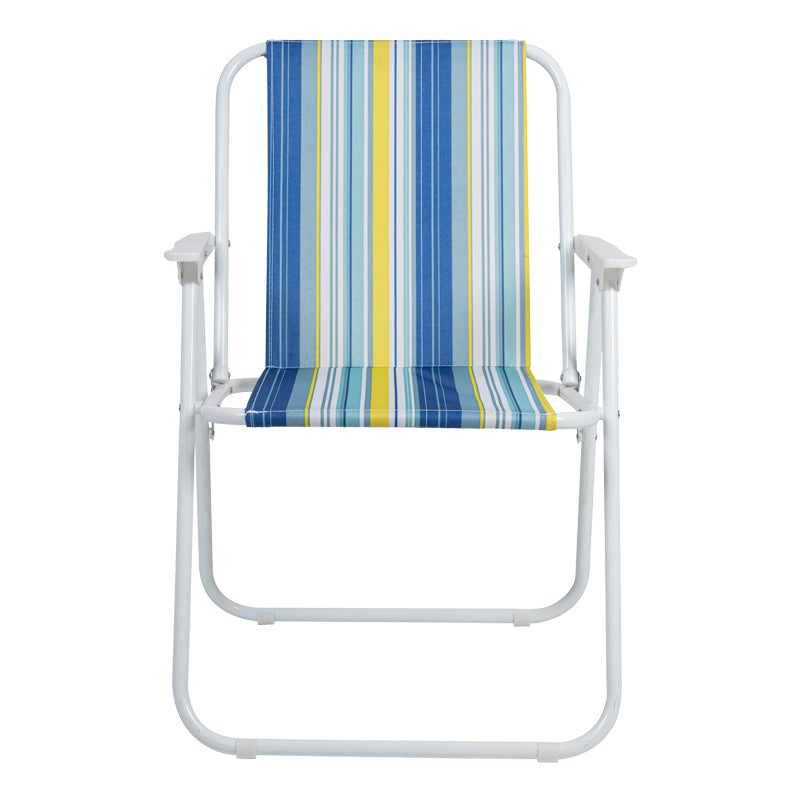 Плажен къмпинг стол Jette d, син раиран плат - бяла метална рамка, 53x56x73см