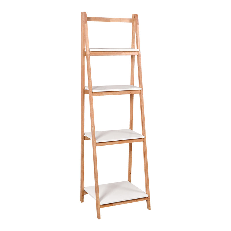 Сгъваем подов рафт Benwen каучуково дърво-mdf в бяло-естествен цвят 42x34.5x140см