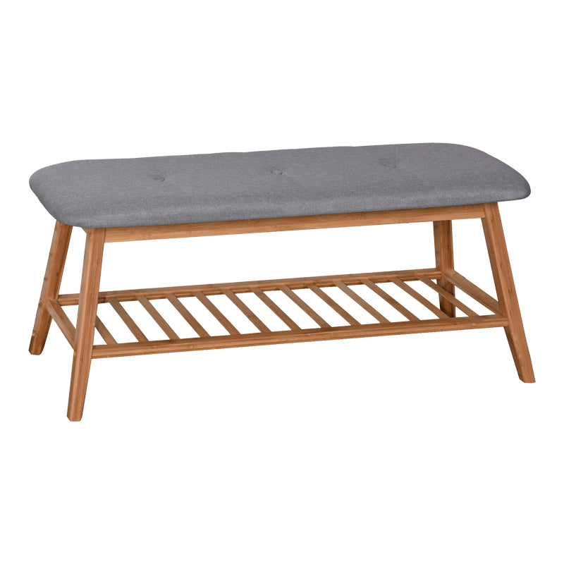 Стойка за обувки-табуретка за 4 чифта обувки Zerma бамбук-плат в естествено сив цвят 100x30.5x44см