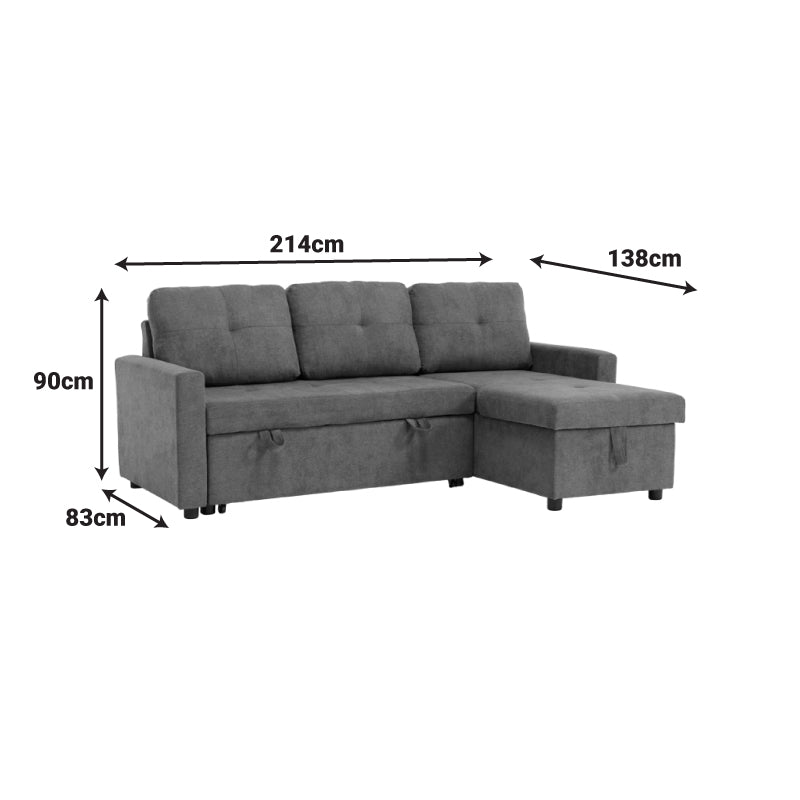 Ъглов диван  Napora с функция сън и ракла антрацит 214x83/138x90см