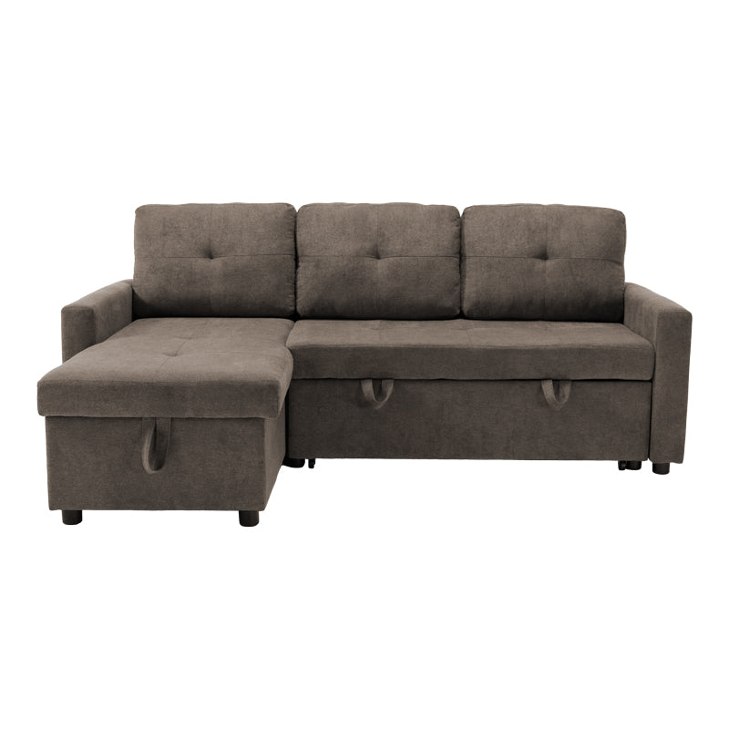 Ъглов разтегателен диван Napora с място за съхранение сиво-бежов плат 214x83/138x90см