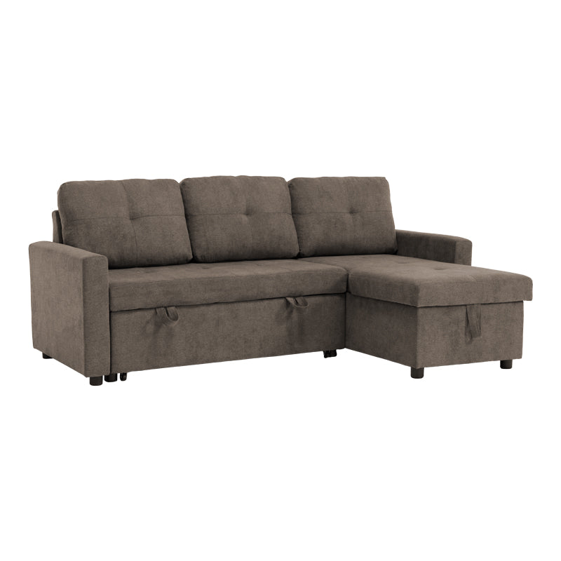 Ъглов разтегателен диван Napora с място за съхранение сиво-бежов плат 214x83/138x90см