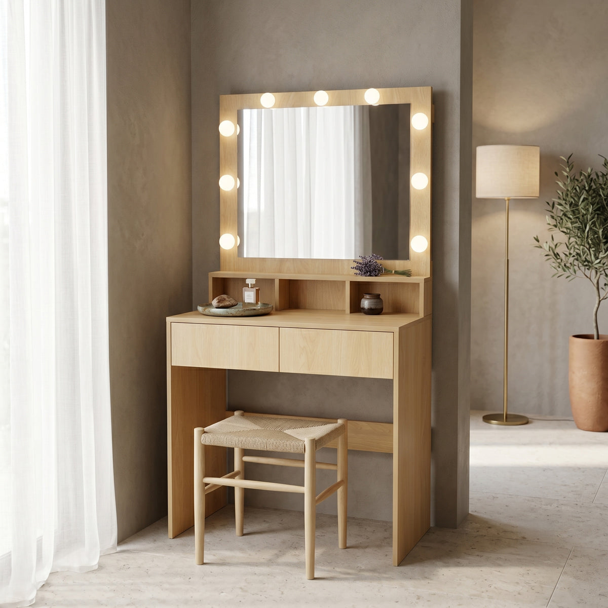Тоалетка VANITY с led осветление в естествен цвят 80x40x140см