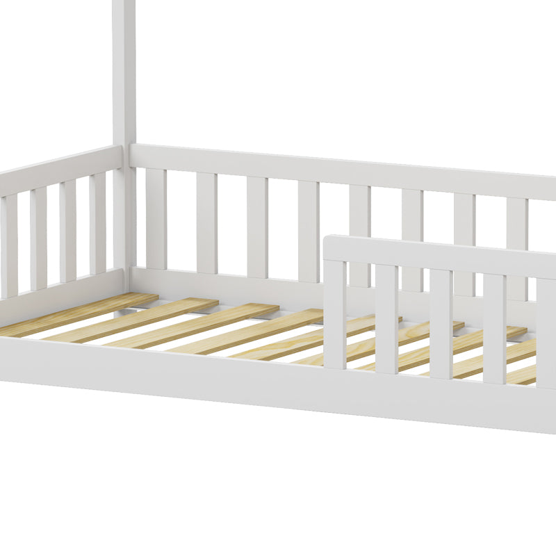 Детско легло BAMBIE с парапет montessori борова дървесина бяло 90x190см