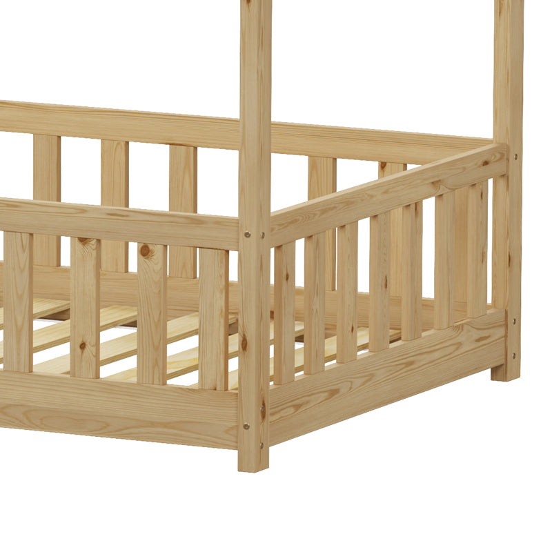 Детско легло BAMBIE  с парапет montessori борова дървесина в естествен цвят 90x190см