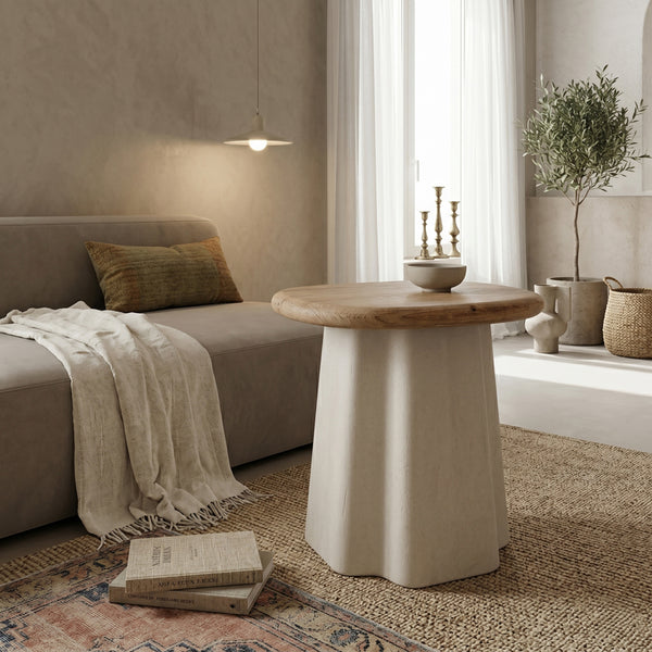 Странична маса LOBERTA от ела-mdf в естествен екрю цвят d47.5x50см