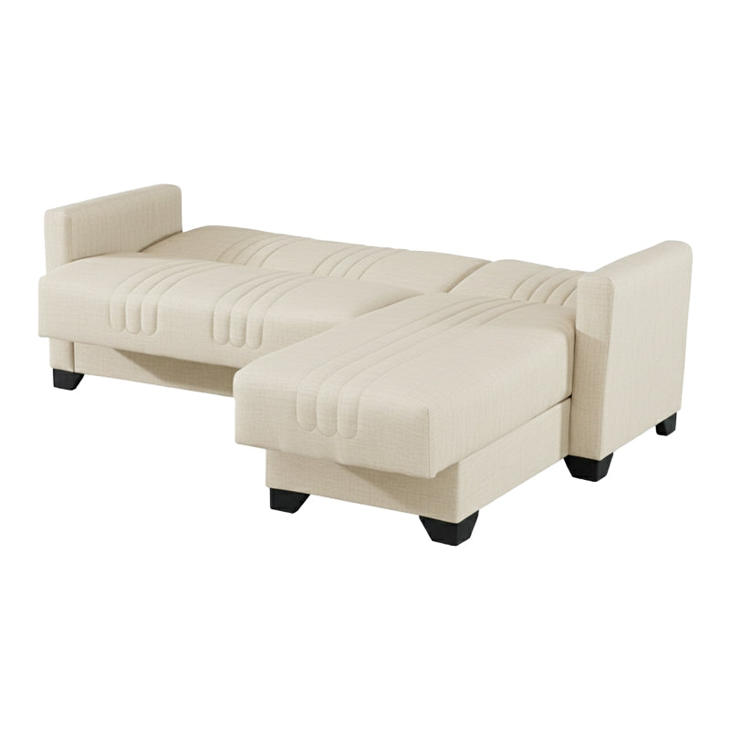 Ъглов разтегателен диван с обръщаем дизайн Stashio кремав плат 202x143x84см