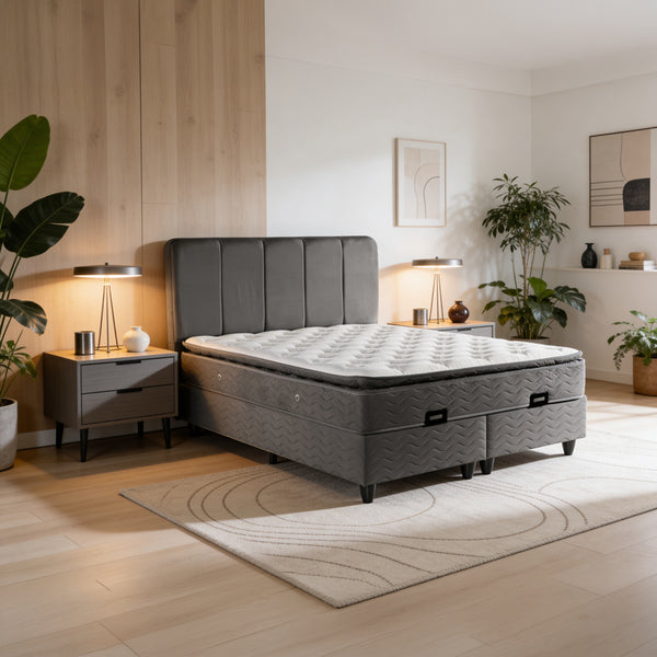 Двойно легло LUNDA с място за съхранение антрацит кадифе 160x200см