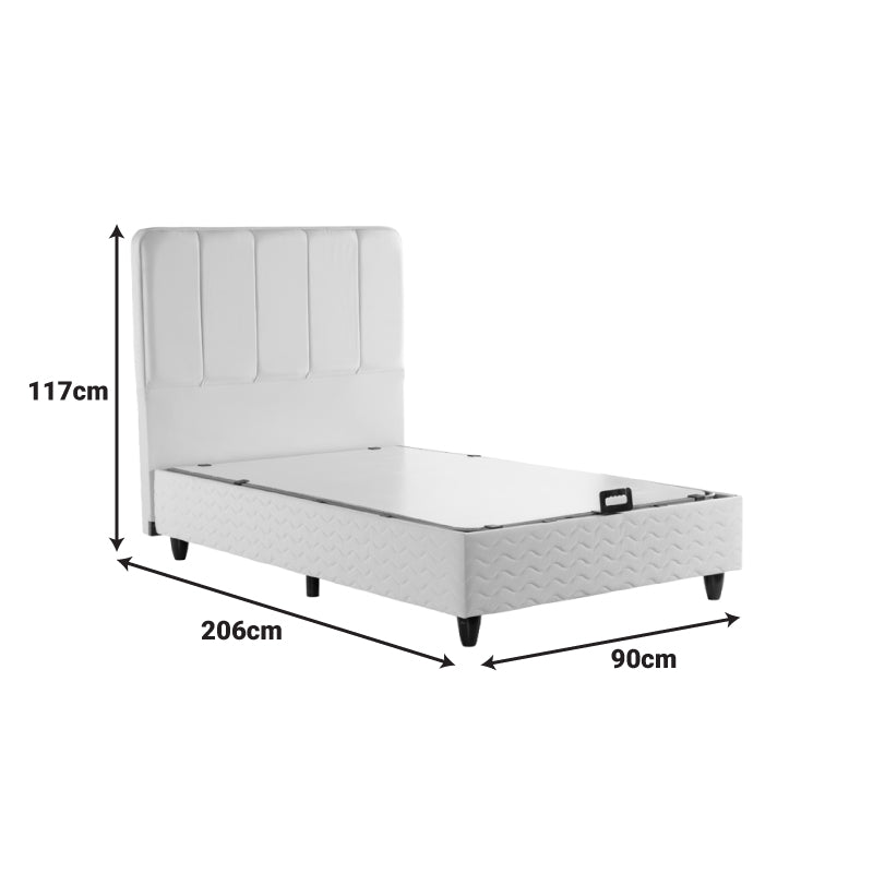 Единично легло LUNDA  с място за съхранение кремаво кадифе 90x200см