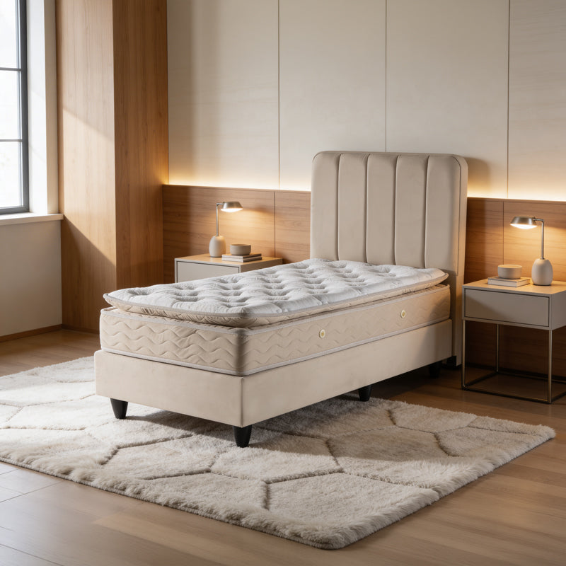 Единично легло LUNDA  кремаво кадифе 90x200см