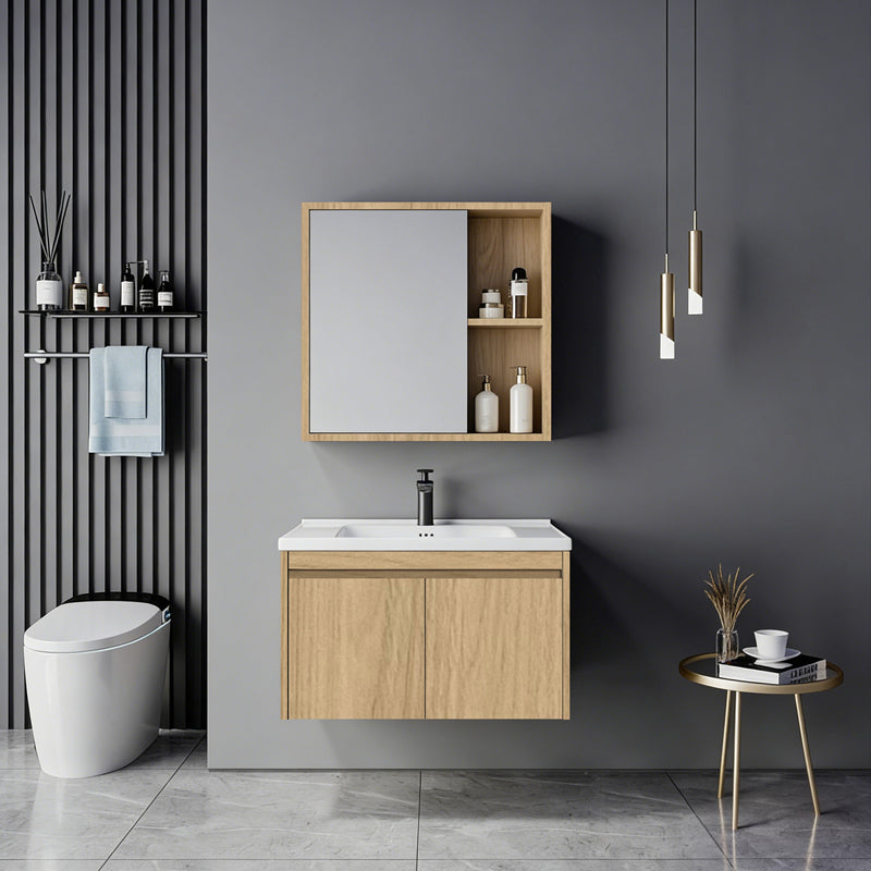 Sinkea oak countertop with sink and mirror