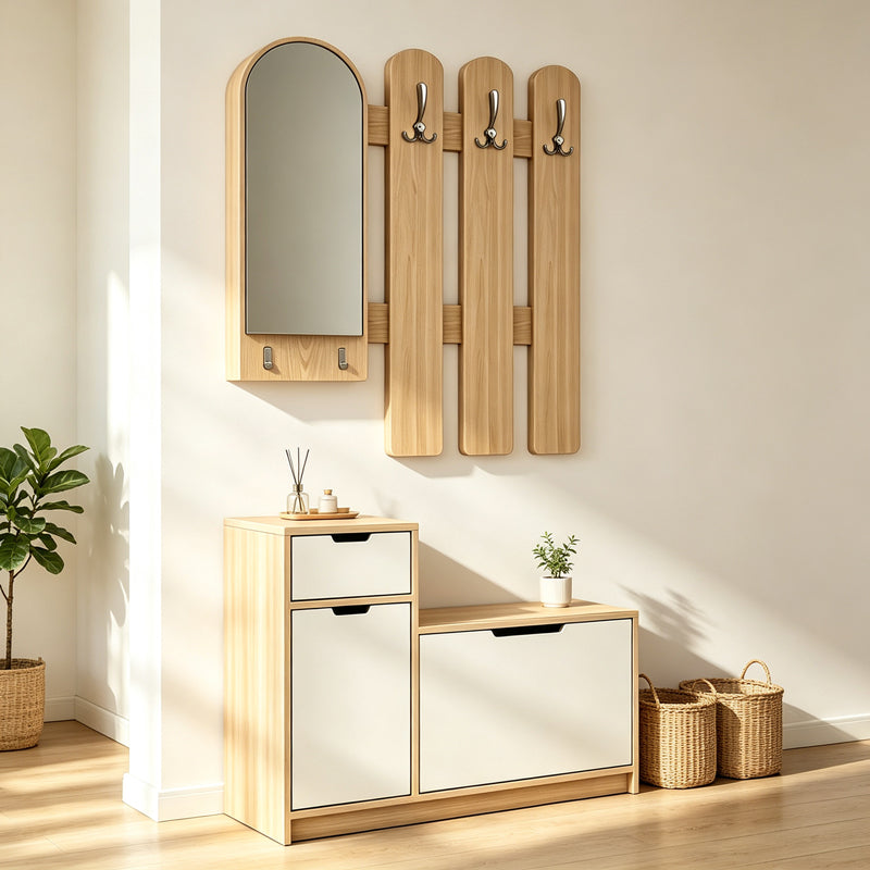 Входен модул KENTY с огледало сонома с бял mdf 100x28x110см