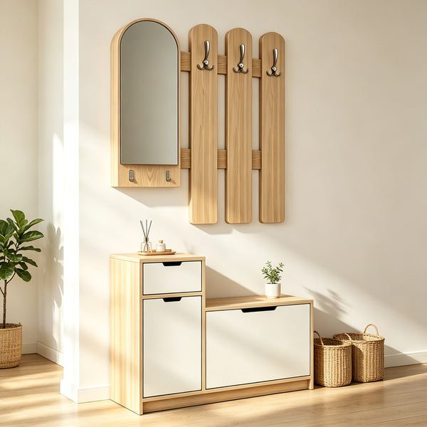 Входен модул KENTY с огледало сонома с бял mdf 100x28x110см