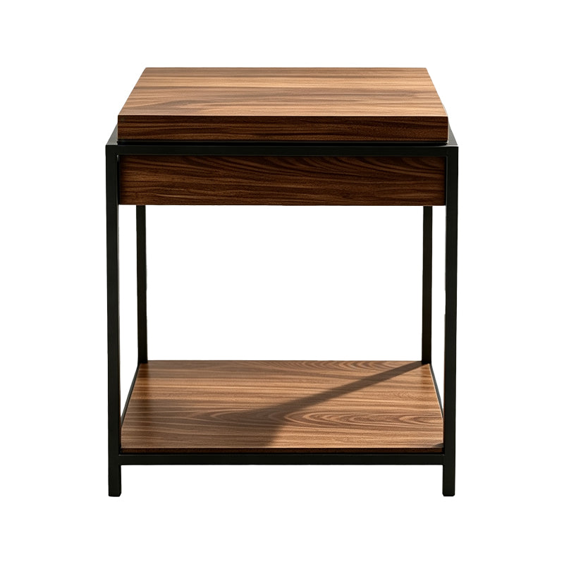 Странична маса ODAR с място за съхранение, орех, mdf с черен метал, 51x51x60см