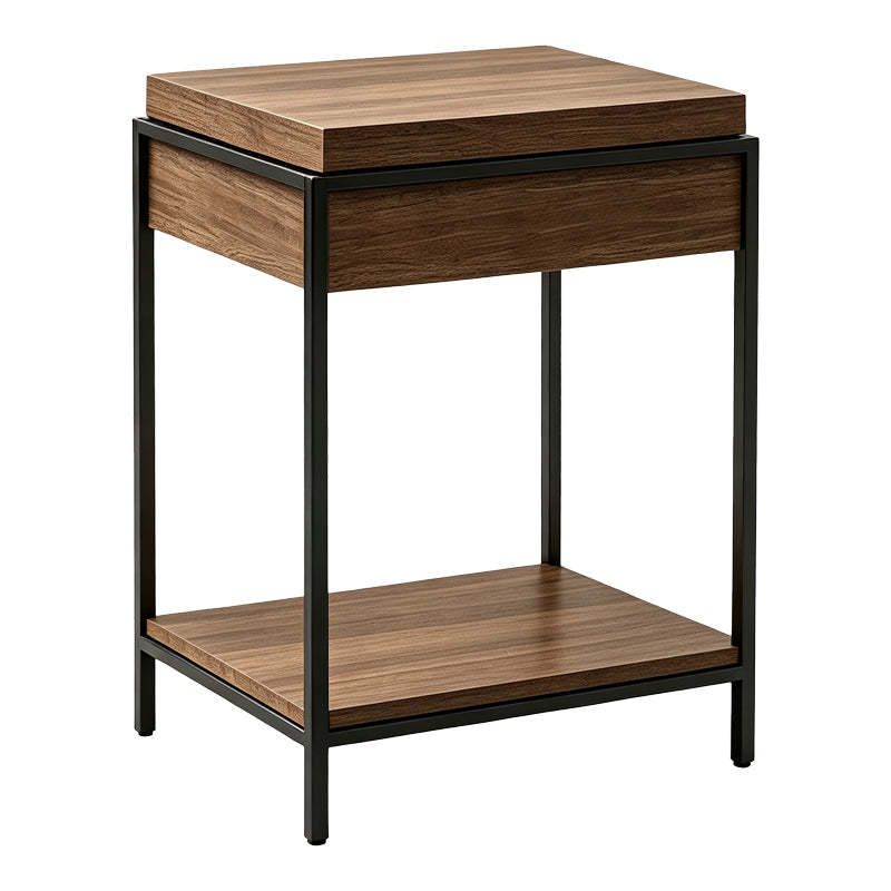 Конзолна маса ODAR с място за съхранение, орех, mdf с черен метал, 63x63x80см