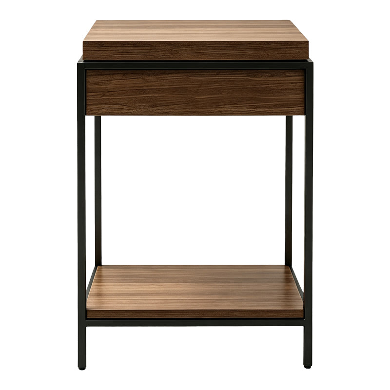 Конзолна маса ODAR с място за съхранение, орех, mdf с черен метал, 63x63x80см