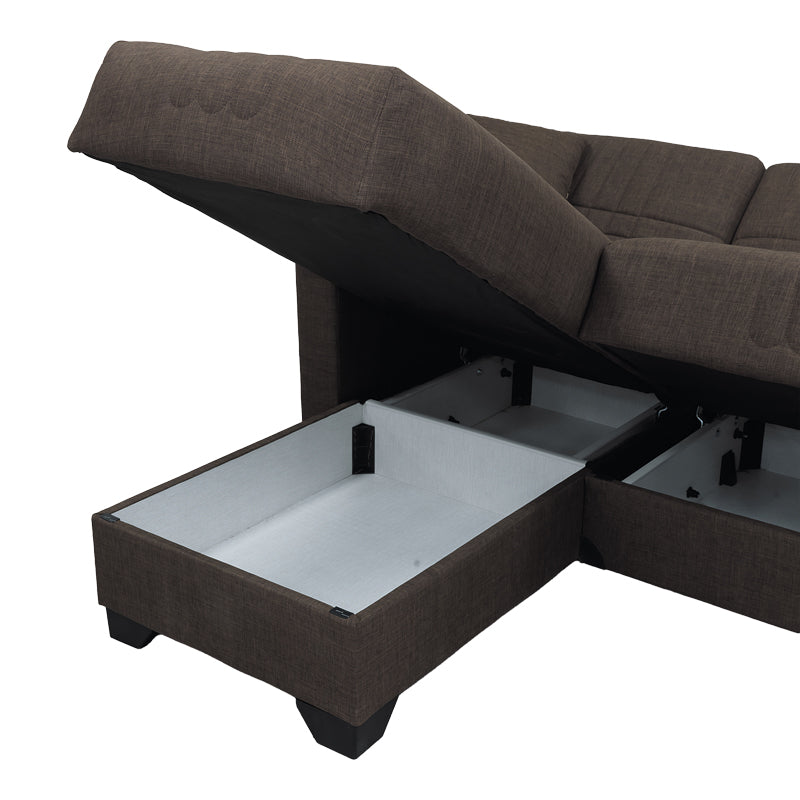 Ъглов разтегателен диван STASHIO , обръщаем с място за съхранение, кафяв плат, 202x143x84см