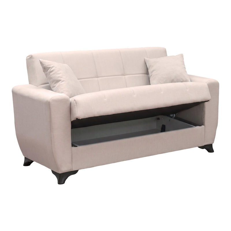 Разтегателен диван modesto с място за съхранение, бежов плат, 155x84x83см