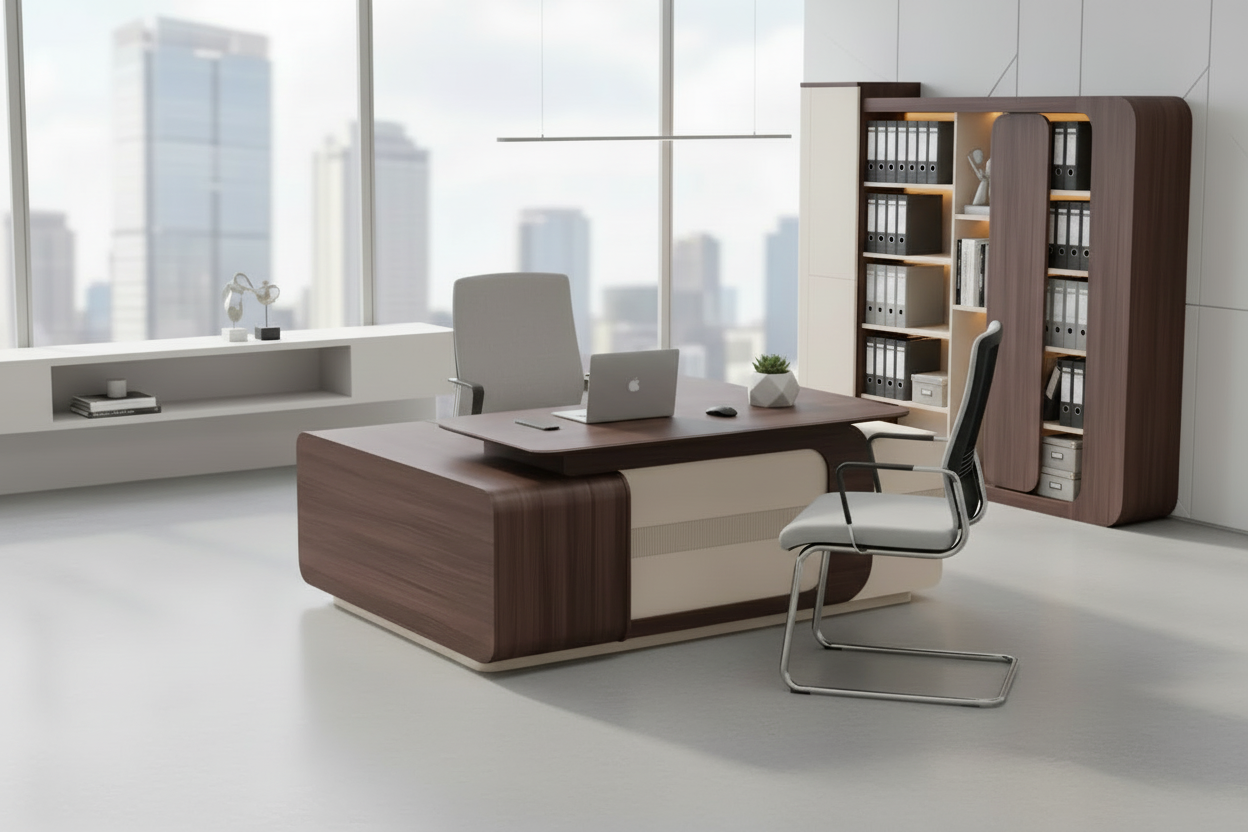 Бюро PRESIDENT десен ъгъл орех-бежов цвят 200x160x76см