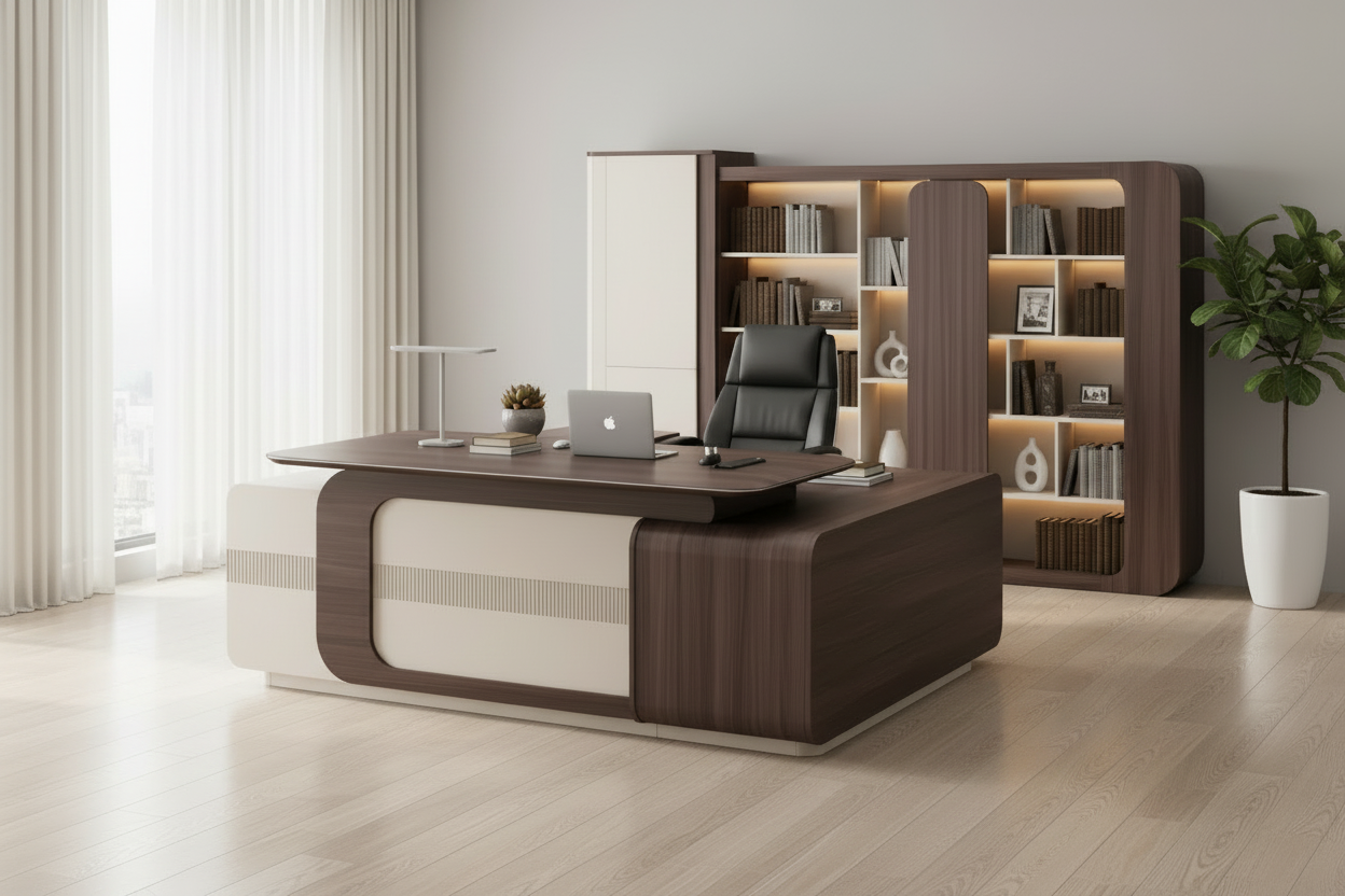 Бюро  PRESIDENT ляв ъгъл орех-бежов цвят 200х160х76 см