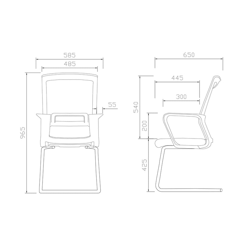 Посетителски стол Smart M, дамаска и меш, до 120 kg, черна седалка, черна облегалка, 2 броя в комплект