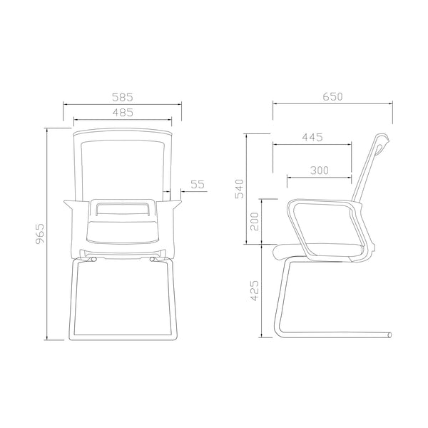 Посетителски стол Smart M, дамаска и меш, до 120 kg, черна седалка, черна облегалка, 2 броя в комплект