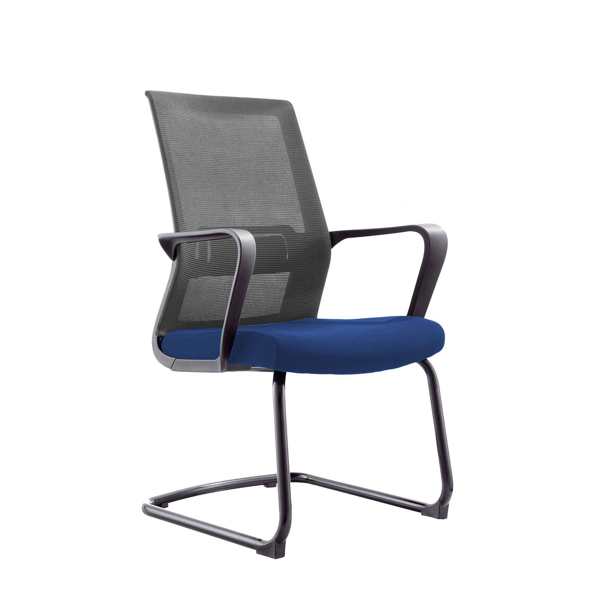 Посетителски стол Smart M, дамаска и меш, до 120 kg, синя седалка, сива облегалка, 2 броя в комплект