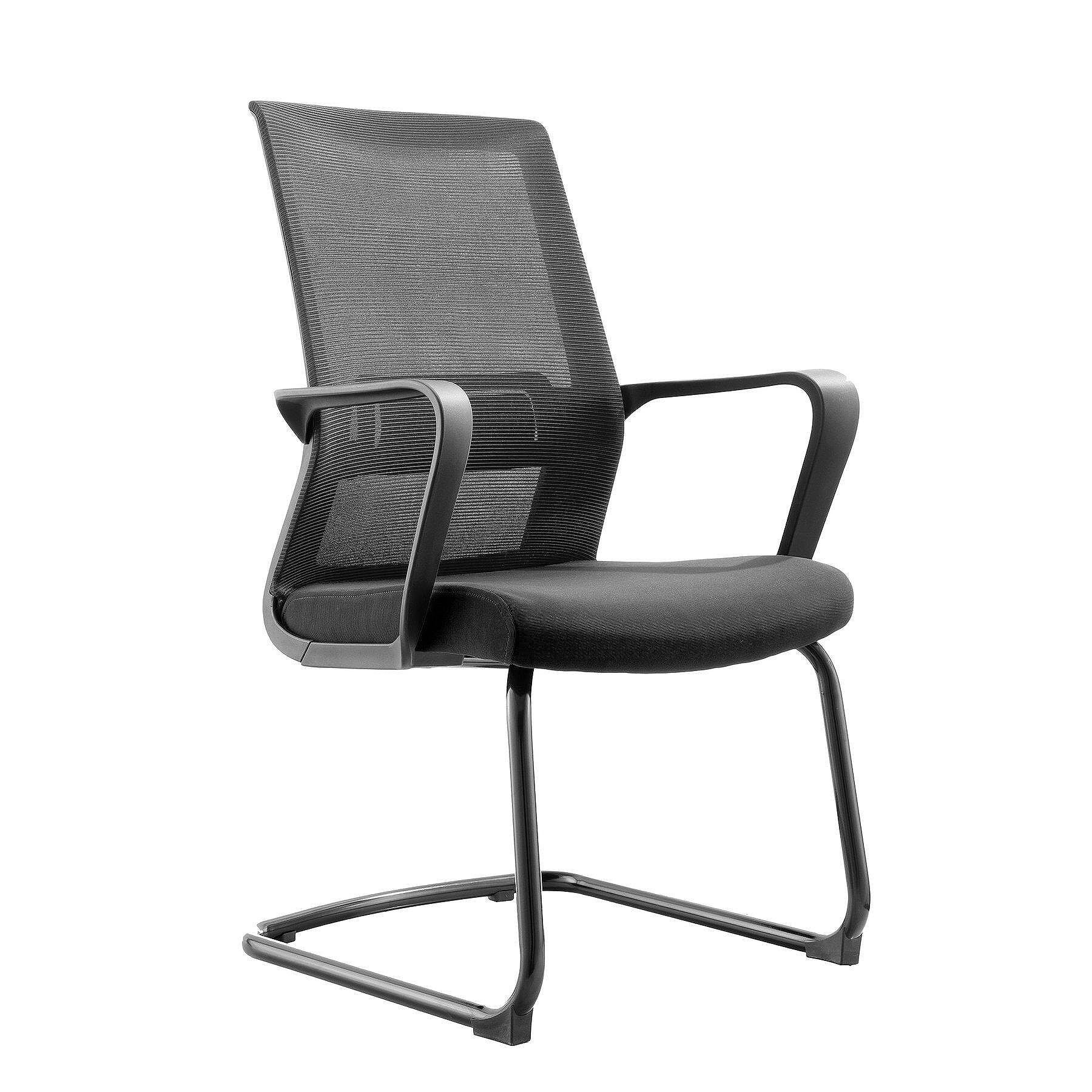 Посетителски стол Smart M, дамаска и меш, до 120 kg, черна седалка, черна облегалка