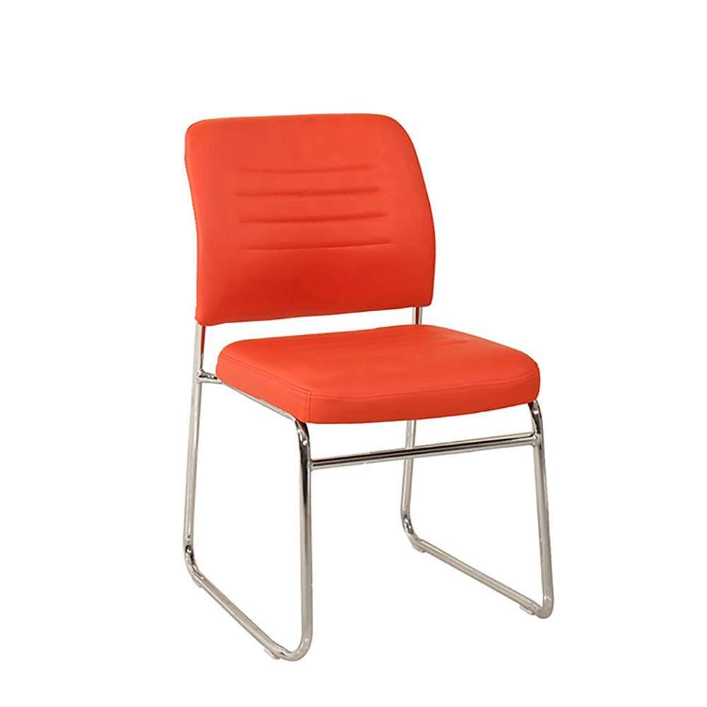 Посетителски стол Iron M, екокожа, метална основа, до 120 kg, червен