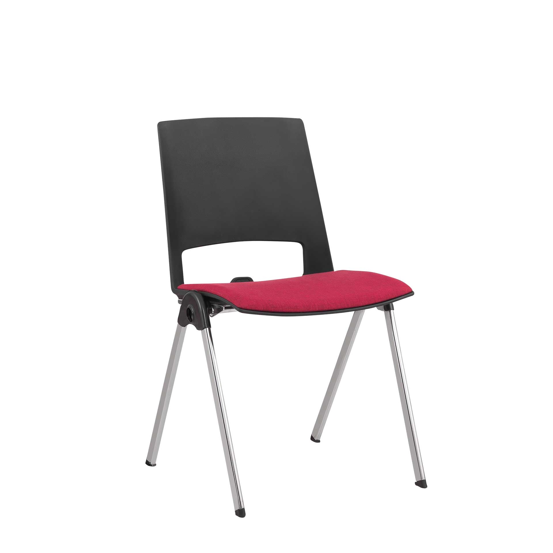 Посетителски стол Sweet Chrome Black, текстил, до 120 kg, червен, 2 броя в комплект